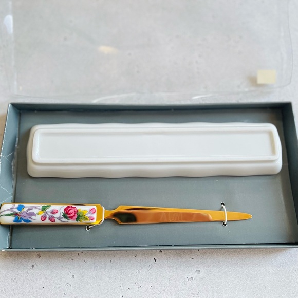 Vintage Neiman Marcus Letter Opener and Tray Floral Flowers Ceramic Japan - Picture 5 of 6